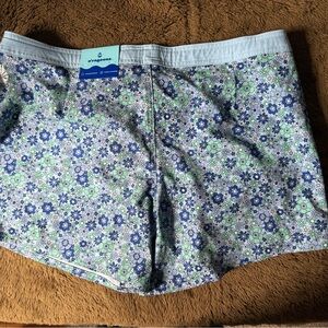 O’ rageous Brown Blue and Green Floral Swim Trunks